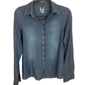 Bershka women's blue denim top, size M, tailored fit